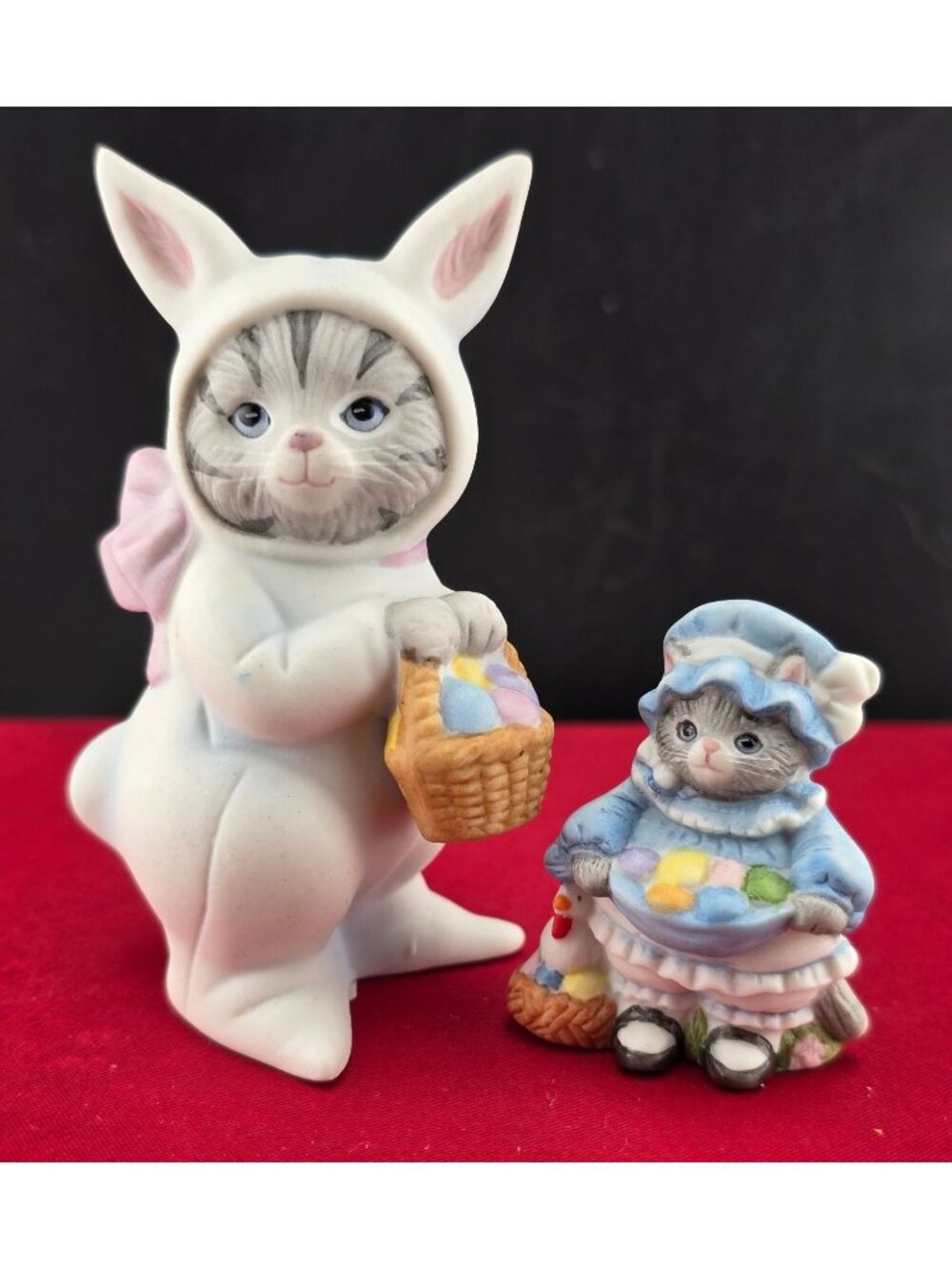 Vintage Kitty Cucumber Easter Figurines By Schmid 1987 - Set of 2